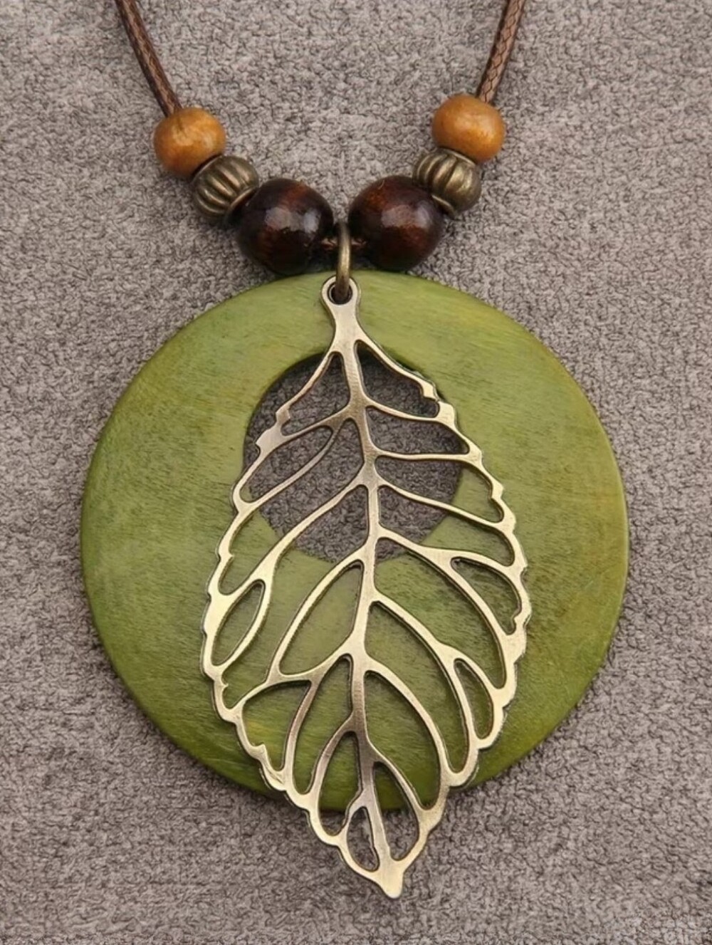 NWT* Green, Brown, Gold, Orange Bead, Leaf, Natural, Boho Long Necklace *NEW